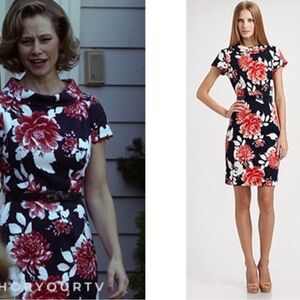 Teri Jon by Rickie Freeman Floral Jacquard Sheath Dress Size 8 Red‎ Navy